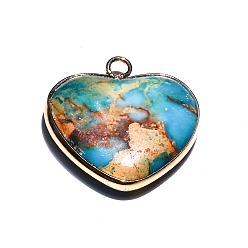 Синий Окрашенные натуральные императорские яшмы звенья соединительные подвески, сердечные ссылки, платина, синие, 33x21 мм