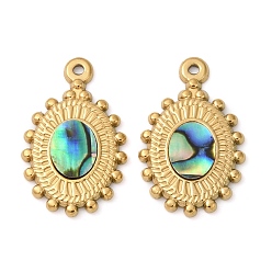 Настоящее золото 18K 304 подвески из натуральной ракушки пауа из нержавеющей стали, овальные амулеты, ионное покрытие (ip), реальный 18 k позолоченный, 23.5x15x2 мм, отверстие : 1.2 мм