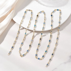 Темно-Голубой Цепочки из натуральных индийских бусин круглого звена, граненые, с 304 фурнитурой из нержавеющей стали, золотые, несварные, глубокое синее небо, 1000 мм