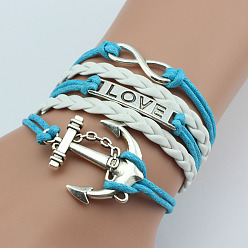 Темно-Голубой Многорядные браслеты из искусственной кожи для женщин и мужчин, глубокое синее небо, 6-3/4~7-1/8 дюйм (17~18 см)