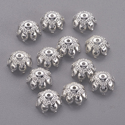 Silver Brass Bead Caps, Multi-Petal, Flower, Cadmium Free & Lead Free
, Silver Color Plated, 9x5mm, Hole: 1mm