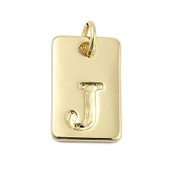 Letter J Латунные подвески, прямоугольник с подвесками-буквами, стойки покрытие, без свинца и без кадмия, долговечный, с целью перехода в кольце, буква J, 15.5x10x1.3 мм, отверстие : 3.4 мм