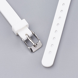 White Silicone Watch Bands, with 201 Stainless Steel Clasps, White, 8-7/8 inch(22.5~22.7cm), 10x3mm