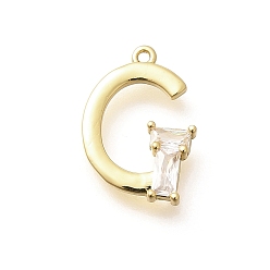 Letter G Латунные микро проложить кубического циркония подвески, буква-z чары, золотые, Буква G, 17x12x2.5 мм, отверстие : 1 мм