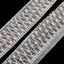 Floral White Polyester Lace Trims, with ABS Imitation Pearl Beads and Glass, Floral White, 1-1/8 inch(29mm)