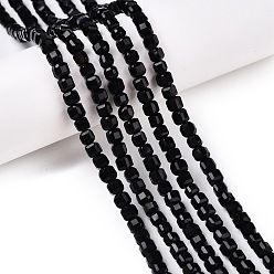 Черный Нити из бусин оникса, окрашенных натуральными красителями и подвергнутых термической обработке., граненый стол, вырезанный куб, чёрные, 3~3.5x3.5~4x3~3.5 мм, отверстие : 0.8 мм, около 92~111 шт / нитка, 12.24~14.92'' (31.1~37.3 см)