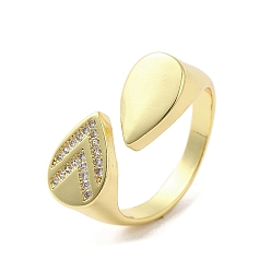 Real 18K Gold Plated Rack Plating Brass Micro Pave Cubic Zirconia Finger Ring, Cuff Ring, Long-Lasting Plated, Cadmium Free & Lead Free, Teardrop, Real 18K Gold Plated, Inner Diameter: 17.8mm