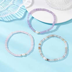 Смешанные камни Браслеты из натуральных драгоценных камней и культивированного пресноводного жемчуга для женщин, рондель, с 304 из нержавеющей стали круглых бусин, золотые, бусины : 5x3 мм, внутренний диаметр: 2.17 дюйм (5.5 см)