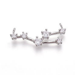 Телец Латунные микро проложить кубического циркония подвески, двенадцать созвездий, платина, Телец, 10.5~11.5x27x3 мм, отверстие : 1.5 мм