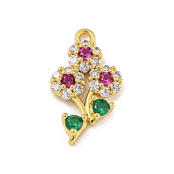 Настоящее золото 18K Стойка металлическая латунная микропрофилированная кубическая циркония подвески, долговечный, без кадмия и без свинца, цветок, реальный 18 k позолоченный, 17.5x10x3 мм, отверстие : 1.4 мм