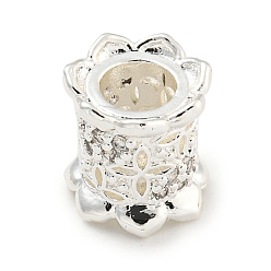 Серебро Реечное покрытие латунь микро паве прозрачный кубический цирконий европейские бусины, бусины с большим отверстием, долговечный, без свинца и без кадмия, колонка, серебряные, 9x8.5 мм, отверстие : 4.5 мм