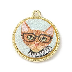 Сэнди Коричневый Подвески из сплава, плоские круглые с кошкой рисунком, песчаный коричневый, 23.5x20.5x3 мм, отверстие : 1.8 мм