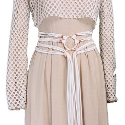 Белый Винтажные многослойные ремни-цепочки из искусственной замши с длинными кисточками, с застежками-змейками из сплава, розовое золото , белые, 2600~2800 мм