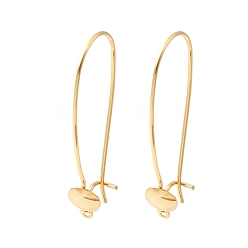 Настоящее золото 18K Крючки латунь уха, с петлей, плоско-круглые, без никеля , овальные, реальный 18 k позолоченный, 34x6x16 мм, отверстие : 1 мм, штифты : 0.8 мм