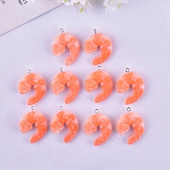 Персиковый Слойка Подвески в форме еды из смолы с креветками, подвески в виде креветок с железными петлями с платиновым покрытием, розовые, 30x31x9.8 мм, отверстие : 2 мм