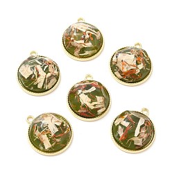 Olive Drab Resin Shell Pendants, with Alloy Findings, Half Round, Olive Drab, 25.5x22x9mm, Hole: 2mm