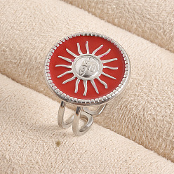 Нержавеющая Сталь Цвет Регулируемые кольца-манжеты из нержавеющей стали с эмалью для женщин, плоские круглые с солнцем, цвет нержавеющей стали, 18 мм, внутренний диаметр: 19 мм