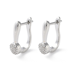 Real Platinum Plated Brass Micro Pave Cubic Zirconia Hoop Earrings, Flat Round, Real Platinum Plated, 16x6mm