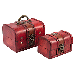 Dark Red Retro Wood Jewelry Box, with Front Clasp, for Arts Hobbies and Home Storage, Rectangle, Dark Red, 15.8x11.9x10.9cm, 12.2x8.7x8cm, 2pcs/set