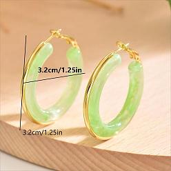 Light Green 201 Stainless Steel Acrylic Hoop Earrings for Women, Golden, Light Green