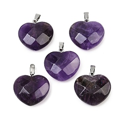 Аметист Подвески из натурального аметиста , ограненные сердце прелести, с железными поручнями, платина, 21.5~22.5x23~23.5x9~10 мм, отверстие : 2.5x7~7.5 мм