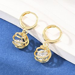 Золотой Полые овальные латунные серьги с прозрачными кубическими циркониями, застежка-крючок, стойки покрытие, долговечный, без свинца и без кадмия, золотые, 25.5x10 мм