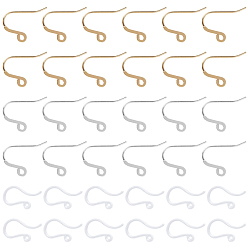 Mixed Color 100Pcs 3 Style Flat 304 Stainless Steel Earring Hooks and Plastic Earring Hooks, Ear Wire, with Horizontal Loop, Mixed Color, 10x13x0.8mm, Hole: 1mm, 24 Gauge, Pin: 0.5mm