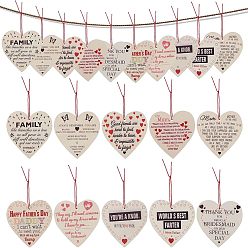 Mixed Color Cootonwood Pendants, with Wax Ropes, Heart, with Word, Mixed Color, 100x100x2.5mm, Hole: 4mm, Wax Rope: 16~19x0.1cm, 10 styles, 2sets/style, 20sets/bag