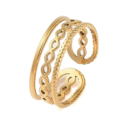 Настоящее золото 18K Ионное покрытие (ip) 304 открытая манжета из нержавеющей стали, широкое кольцо для женщин, реальный 18 k позолоченный, внутренний диаметр: 17 мм