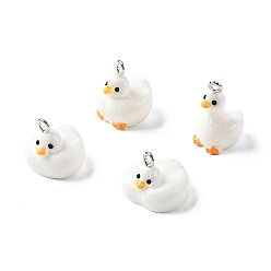 Белый Непрозрачные подвески смолы, прелести утки, с платиновыми тоновыми железными петлями, белые, 17.5x15.5x16 мм, отверстие : 2 мм
