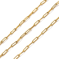 Oro Revestimiento iónico (ip) 304 cadenas de acero inoxidable, cadenas de clips, soldada, con carrete, dorado, 2.7x0.8x0.25 mm