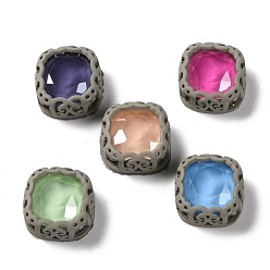 Grau Nähen auf Rhinestone, Mokka-Stil, Glas Strass, mit Messing-Zubehör, Bekleidungszubehör, squre, Gemischte Farbe, Grau, 14.5x14.5x7.5 mm