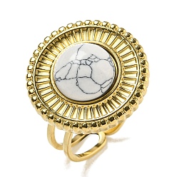 Настоящее золото 18K Ионное покрытие (ip) 304 открытые манжеты из нержавеющей стали, Плоские круглые кольца на палец с синтетической бирюзой для женщин и мужчин, реальный 18 k позолоченный, регулируемый