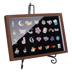 Кокосово-Коричневый 1Прямоугольные презентационные коробки из ПК МДФ с видимым акриловым окном, для хранения и демонстрации значков, с 1черными складными железными мольбертами из поликарбоната, кокосового коричневый, 32x22x3.35 см, 1 PC