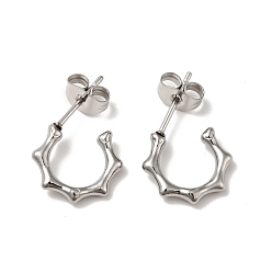 Нержавеющая Сталь Цвет Кольцо из бамбука, устойчивое к потускнению 304 серьги-гвоздики из нержавеющей стали, с 316 хирургическим стержнем из нержавеющей стали, цвет нержавеющей стали, 20x12x2 мм, штифты : 0.7 мм