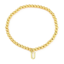 Letter U Латунные подвески браслеты, реальный 18 k позолоченный, Буква U, 0.16 дюйм (0.4 см), внутренний диаметр: 2.17 дюйм (5.5 см), Кулон : 10~10.5x2.5~8 мм