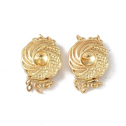 Real 18K Gold Plated Rack Plating Brass Box Clasps, 3-Strand, 6-Hole, Flower, Real 18K Gold Plated, 21x16x7.5mm, Hole: 2.4mm