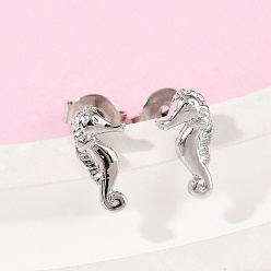 Платина Латунь серьги, морской конек, платина, 9x5 мм