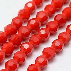 Mixed Color Eco-Friendly Glass Round Bead Strands, Faceted(32 Facets), Mixed Color, 4mm, Hole: 1mm, about 88~90pcs/strand, 28~30cm