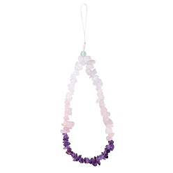 Gemstone Natural Gemstone Chips Cell Phone Lanyard Wrist Strap, with Braided Nylon Thread, 20cm