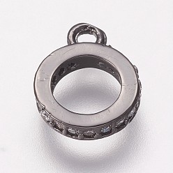 Bronce de cañón Fianzas de tubo de circonio cúbico de latón, fianzas de bucle, abalorios de fianza, anillo, Claro, gunmetal, 10x7.5x1.5 mm, agujero: 1 mm