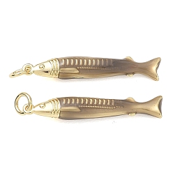 Braun Gestellmessinganhänger, Fisch Charme, mit Emaille, cadmiumfrei und bleifrei, langlebig überzogen, echt 18 k vergoldet, braun, 32x5x4 mm, Bohrung: 3.5 mm