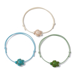 (52) Непрозрачная лаванда 3шт 3 цвета синтетический бирюзовый черепаха плетеные браслеты из бусин набор, регулируемые штабелируемые браслеты с вощеными полиэфирными шнурами, разноцветные, внутренний диаметр: 2 дюйм (5 см), 1 ПК / цветов