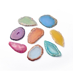 Mixed Color Natural Agate Slices Big Pendants, Dyed, Mixed Color, 50~110x27~60x5~10mm, Hole: 2mm, about 20~40pcs/kg