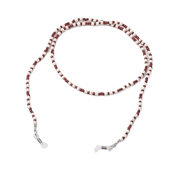 Платина Синтетическая бирюза и стеклянные бусины цепочки ремешок на шею для очков, с резиновыми петлями на концах и карабином из цинкового сплава, платина, 780 мм, резиновые выводы: 22x7x3.5 мм, бусина : 3.5x4 мм и 2.5x3 мм