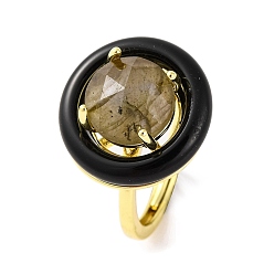 Лабрадорита Покрытие стойки, круглые латунные эмалированные регулируемые кольца, женские кольца на палец из натурального лабрадорита, золотые, 18x18 мм, внутренний диаметр: 17 мм