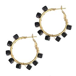 Черный 201 из нержавеющей стали акриловые серьги обруча, богемный стиль, золотые, кубические, чёрные, 35 мм