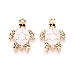 Белый Rhinestone сплава и эмали подвески, черепаха, золотые, белые, 21x15x2.2 мм, отверстие : 1.6 мм