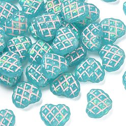 Зеленый Полупрозрачные смоляные вафельные бусины, голографические бусы, сердце с тартаном, с эмалью, зелёные, 13x15.5x7 мм, отверстие : 2 мм