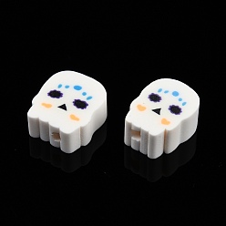 Dark Slate Blue Handmade Polymer Clay Beads, Skull, Dark Slate Blue, 8.5~12x8.5~10.5x4~5mm, Hole: 1.4~1.6mm